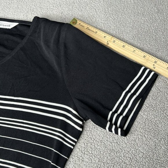 Vintage Exclusively Misook Top Large Acrylic Knit Black White Stripe Liquid Knit - Picture 9 of 11